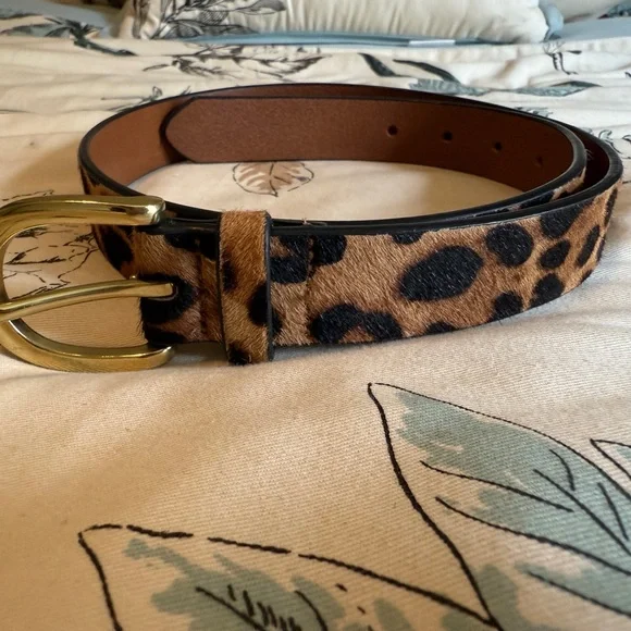 J. Crew Cowhide Belt Gold Buckle Leopard Print - Picture 2 of 8